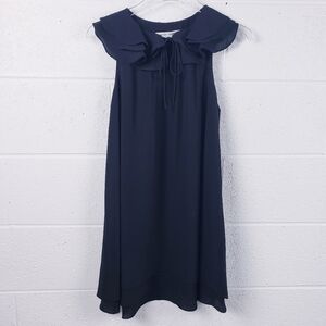 Amanda Uprichard Small Mini Dress Black Sleeveless V Neck Belle Ruffle Tie SMALL